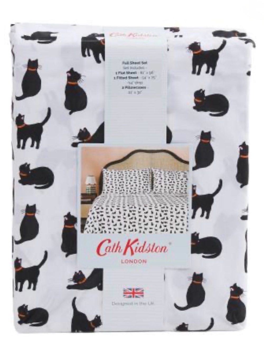 🐈‍⬛ CAT LOVERS Cath Kidston Whimsical FULL Black Cat Cotton Sheet Set